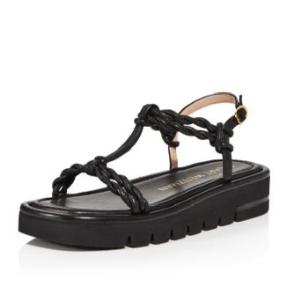 Stuart Weitzman Calypso Leather Platform Sandals Black Lug Sole 7.5 Minimalist